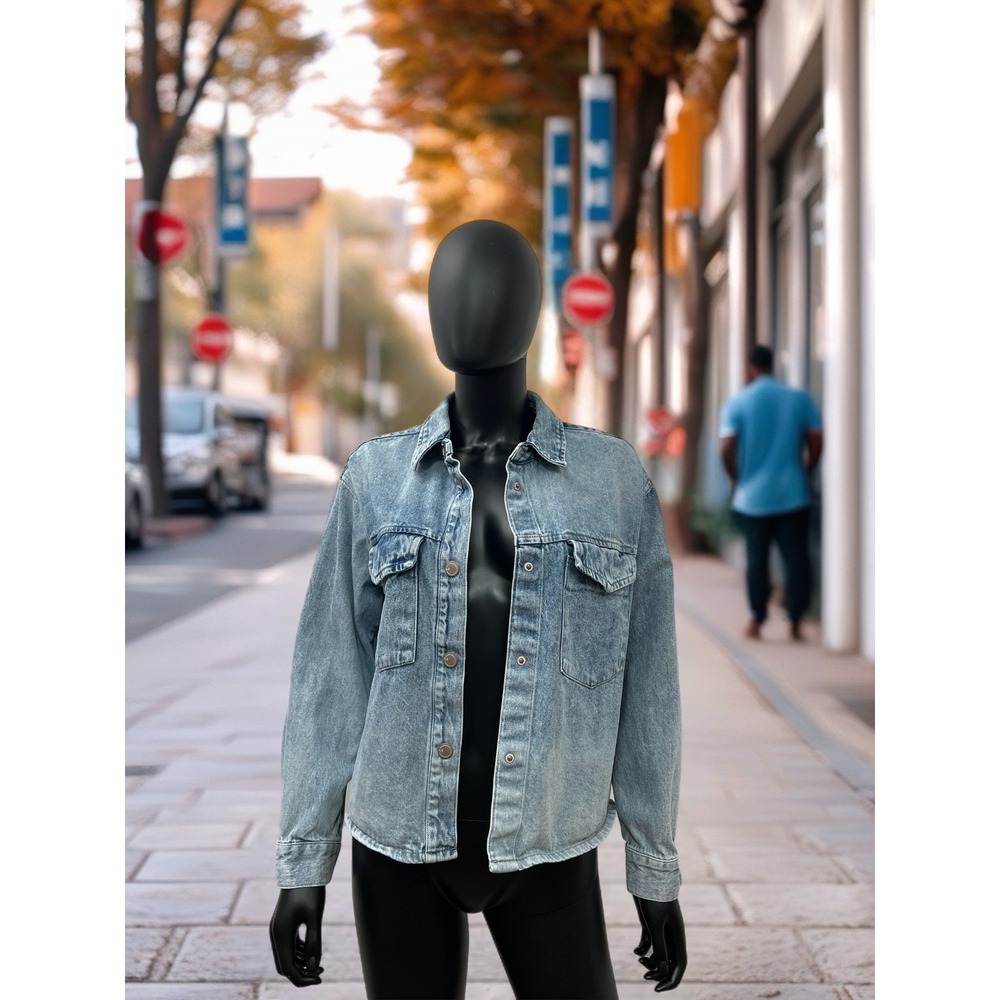 Natural Reflections Denim Shirt S Blue 100% Cotton Snap Button Long Sleeve‎